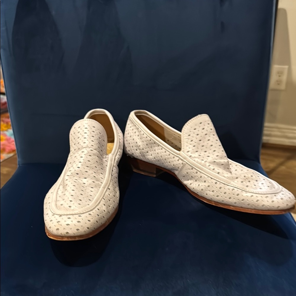 Stacy Adams Men’s White Leather Loafers with Woven Design